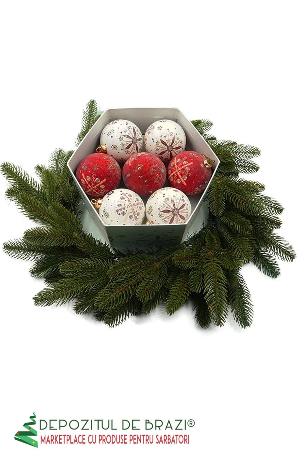 Set 14 Globuri Premium de Craciun in Cutie Cadou - Tip 2 - Globuri de Crăciun Premium Depozitul de Brazi